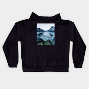 Ice Floating on Innerdalen Lake With Mountain Range on Freezing Winter Day Kids Hoodie